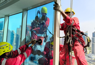 Manama, Construction, High Rise Building Facade Broken Glass Replacing Work With Cradle Service