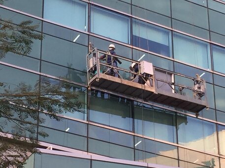 Manama, Construction, High Rise Building Facade Broken Glass Replacing Work With Cradle Service