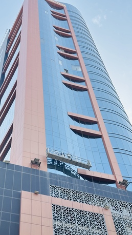 Manama, Construction, High Rise Building Facade Broken Glass Replacing Work With Cradle Service