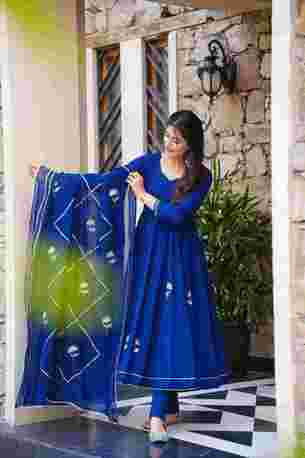 Jaipur, Clothing & Accessories, INR 4700,  Buy Idaho Vartika Blue Cotton Suit Set Online