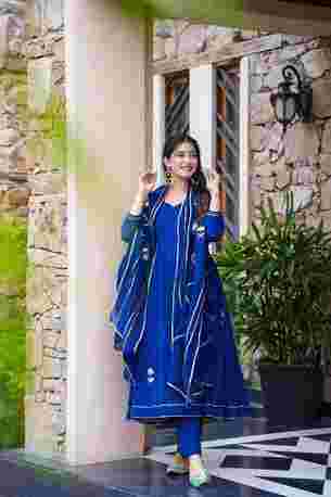 Jaipur, Clothing & Accessories, INR 4700,  Buy Idaho Vartika Blue Cotton Suit Set Online