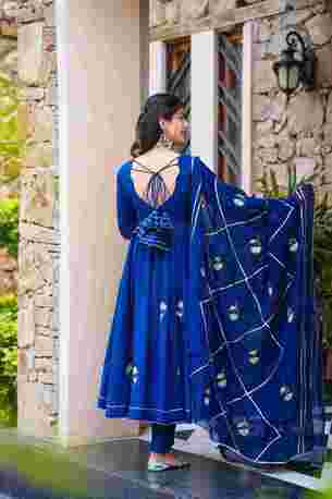 Jaipur, Clothing & Accessories, INR 4700,  Buy Idaho Vartika Blue Cotton Suit Set Online