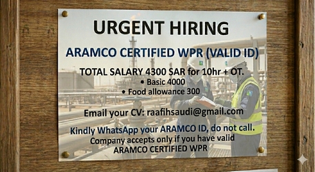 Khobar, Jobs, ARAMCO CERTIFIED WPR (VALID ID)