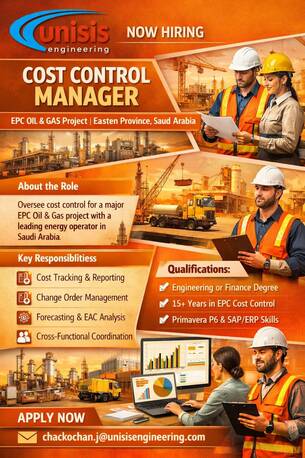 Ras Tanura, Jobs, Cost Control Manager &ndash; EPC Oil & Gas (Ras Tanura, Saudi Arabia)