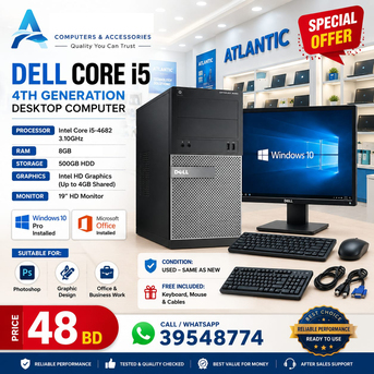Manama, Computers, BHD 48,  Dell Core I5 4th Gen Computer Set 3.10Ghz 8GB RAM | 500GB HDD Win 10 Pro 19