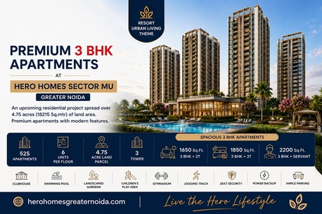 Greater Noida, Real Estate For Sale, INR 20000000,  3 BR,  1650 Sq. Feet,  Buy Luxury 3 BHK Apartments At Hero Homes Sector MU Greater Noida