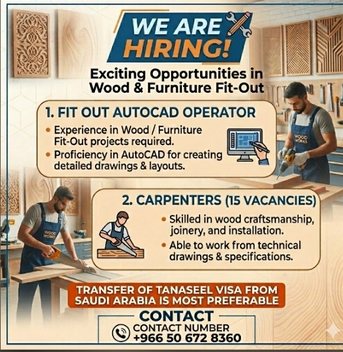 Riyadh, Jobs, Auto CAD Fitout N CARPENTERS Vacancy