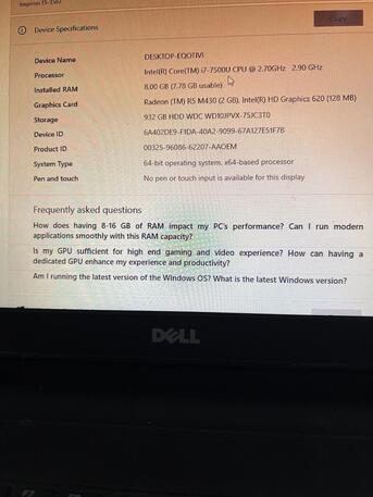 Riyadh, Electronics, SAR 2500,  Dell Inspiron 15 I7 + AMD Radeon 2GB Graphics + 1TB Storage