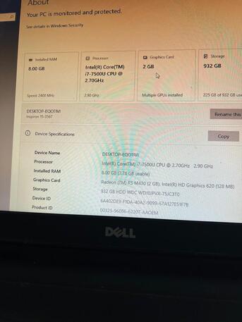 Riyadh, Electronics, SAR 2500,  Dell Inspiron 15 I7 + AMD Radeon 2GB Graphics + 1TB Storage