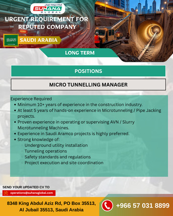 Jubail, Jobs, MICRO TUNNELLING MANAGER