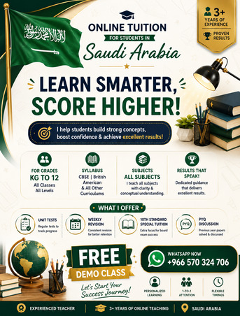 Riyadh, Lessons Offered, Online Tuition For Kg To 10