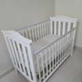 SAR 300,  For Sale: Large White Wooden Baby Cot &mdash; Excellent Condition + NEW MATRESS (132X70 CM)