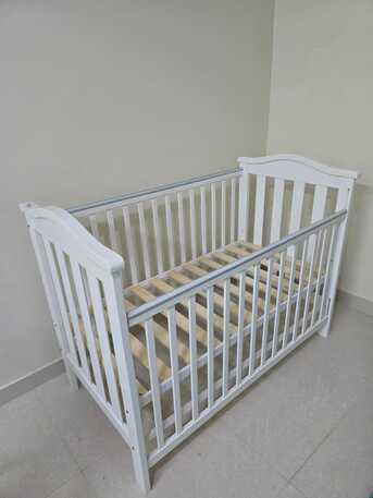 Hofuf, Baby & Kid Stuff, SAR 300,  For Sale: Large White Wooden Baby Cot &mdash; Excellent Condition + NEW MATRESS (132X70 CM)
