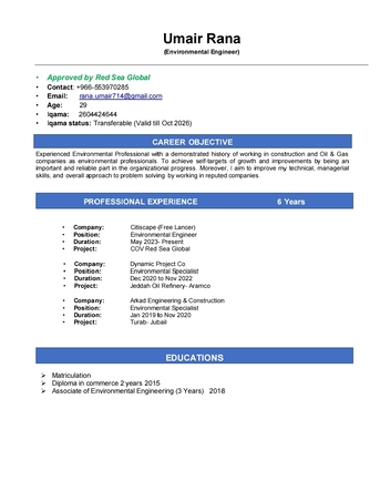 Riyadh, Job Seekers, Environment Engineer