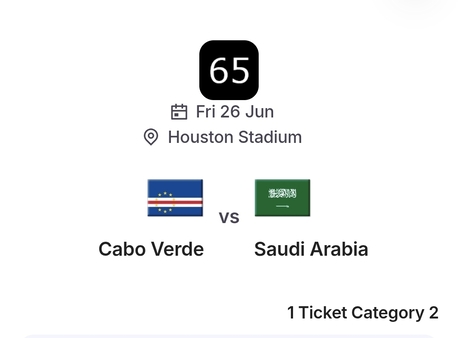 Riyadh, Tickets, SAR 1200,  FIFA World Cup Ticket Available Match Saudi Date 26 June