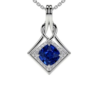 New York, Jewelry, USD 2252,  Natural Blue Sapphire Pendant Round Diamonds Pendant (0.79cttw) In 14k White Gold - AAAA Q