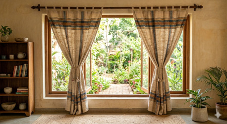 Mumbai, Household Items, INR 1899,  Handloom Cotton Curtains For Bedroom 245 GSM, Natural Dyes Theindiglobal