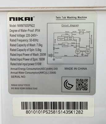 Riyadh, Appliances, SAR 323,  For Sale: Nikai 7Kg Semi-Automatic Twin Tub Washing Machine