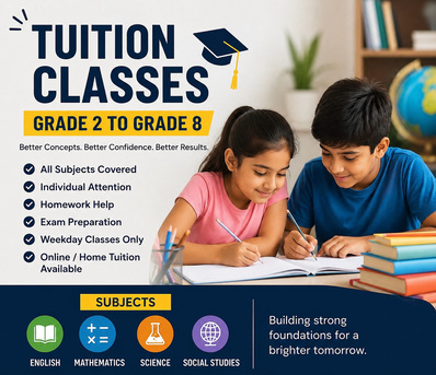 Isa Town, Lessons Offered, Tutions Available- Grade 2 To 8