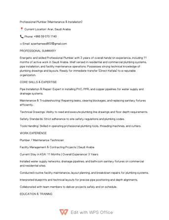 Arar, Job Seekers, Professional Plumber Available For Job In Saudi Arabia (Arar)