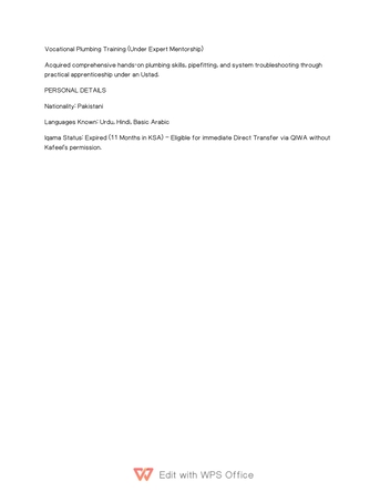 Arar, Job Seekers, Professional Plumber Available For Job In Saudi Arabia (Arar)