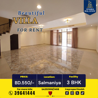 Salmaniya, Villas, BHD 550,  250 Sq. Meter,  3 BHK Spacious Villa For Rent In Salmaniya &ndash; BD 550/-