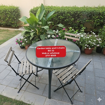 Manama, Furniture, BHD 22,  🌍🌐Garden Table And 3 Chairs For Sale With Delivery