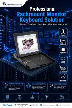 Los Angeles, Computers, USD 2271,  1U 17" Rack Monitor With Integrated CAT5 KVM Over IP Switch Trackball, 8 Ports