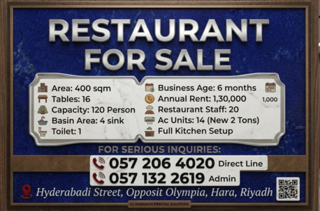Riyadh, Businesses For Sale, Restaurant For Sale Premium Sweets & Restaurant