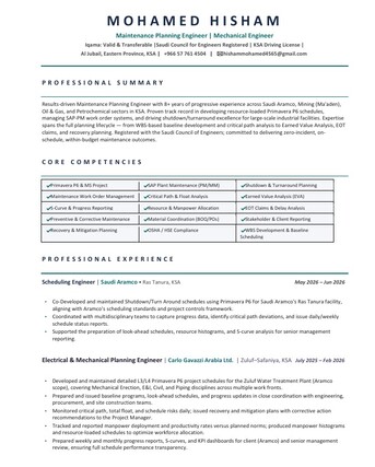 Jubail, Job Seekers, Maintenance Planning Engineer