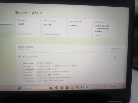Al Adama, Computers, SAR 1200,  DELL I7 LAPTOP 8GB RAM- 256 SSD SCREEN TOUCH DISPLAY GOOD CONDITION