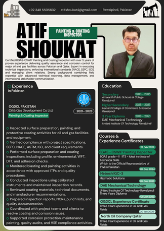 Islamabad, Job Seekers, QC Coating Inspector
