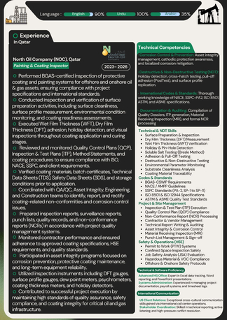 Islamabad, Job Seekers, QC Coating Inspector