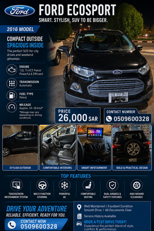 Jubail, Vehicles, Cars & Trucks , SAR 26000,  Ford Ecosport,  2016,  Automatic,  146000 KM,  SAR 26,000 Form Ecosport  Excellent Vehicle Well Maintained