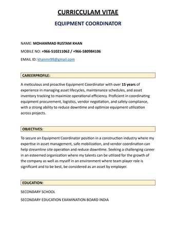 Dammam, Job Seekers, Equipment & Transport Coordinator