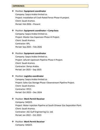 Dammam, Job Seekers, Equipment & Transport Coordinator
