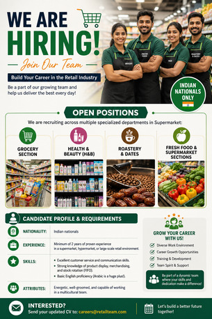 Dubai, Jobs, WE ARE HIRING: Retail Professionals For A Leading Hypermarket In Saudi Arabia!