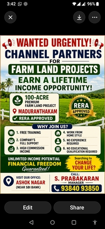 Chennai, Jobs, Wanted Chanel Partber For Farm Lands