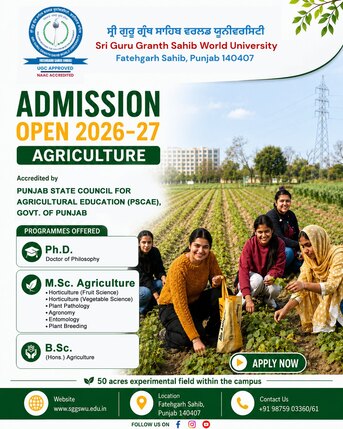 Punjab, Lessons Offered, Bsc Hons Agriculture In Himachal Pradesh - SGGSWU Fatehgarh Sahib