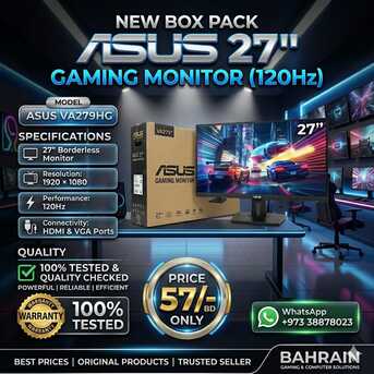 Manama, Tablet Computers, BHD 57,  New Box Pack With Warranty ASUS 27" Border Less Gaming Monitor 120Hz +973 38878023