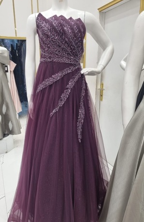 Jeddah, Clothing & Accessories, SAR 900,  Elegant Dark Purple Dress With Shawl And Silver Heels For Weddings & Celebrations