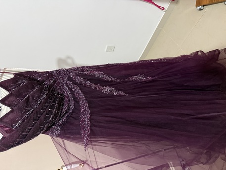 Jeddah, Clothing & Accessories, SAR 900,  Elegant Dark Purple Dress With Shawl And Silver Heels For Weddings & Celebrations