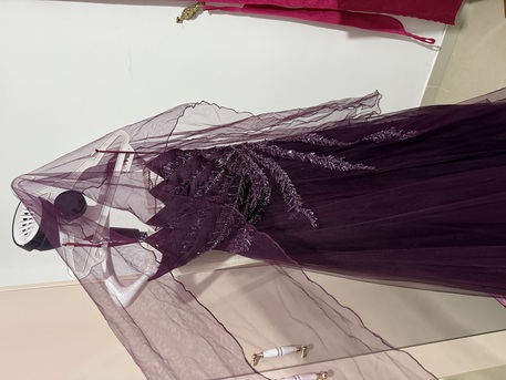 Jeddah, Clothing & Accessories, SAR 900,  Elegant Dark Purple Dress With Shawl And Silver Heels For Weddings & Celebrations