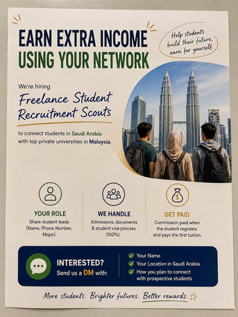 Riyadh, Jobs, Student Scout Program (Commissions Based) – Malaysia Private Universities 🎓✈️