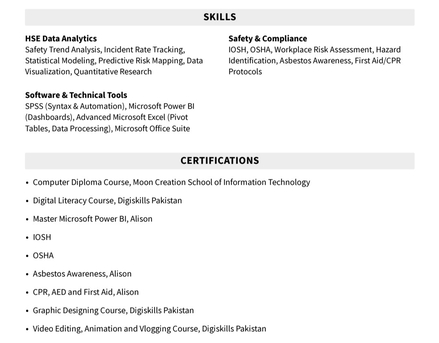Riyadh, Job Seekers, HSE Analyst / Safety Data Analyst / BS Statistics Graduate In Riyadh