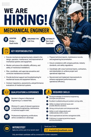 Khobar, Jobs, MECHANICAL ENGINEER