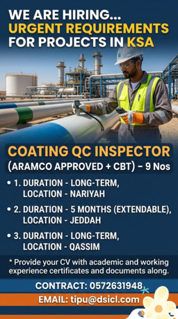 Jubail, Jobs, QC COATING  INSPECTOR CBT PASS