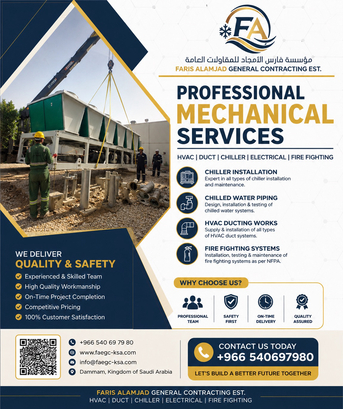 Dammam, Air Conditioning, HVAC Ducting, Chilled Water & Fire Fighting Pump Maintenance SubContractor In Dammam