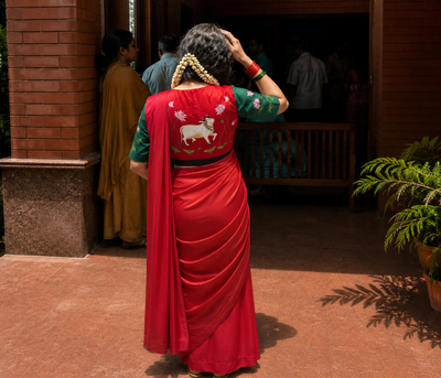 Mumbai, Clothing & Accessories, INR 2599,  Hand Painted Lotus & Sacred Cow Blouse | Artisan-Crafted Designer Blouse For Sarees