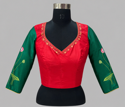 Mumbai, Clothing & Accessories, INR 2599,  Hand Painted Lotus & Sacred Cow Blouse | Artisan-Crafted Designer Blouse For Sarees